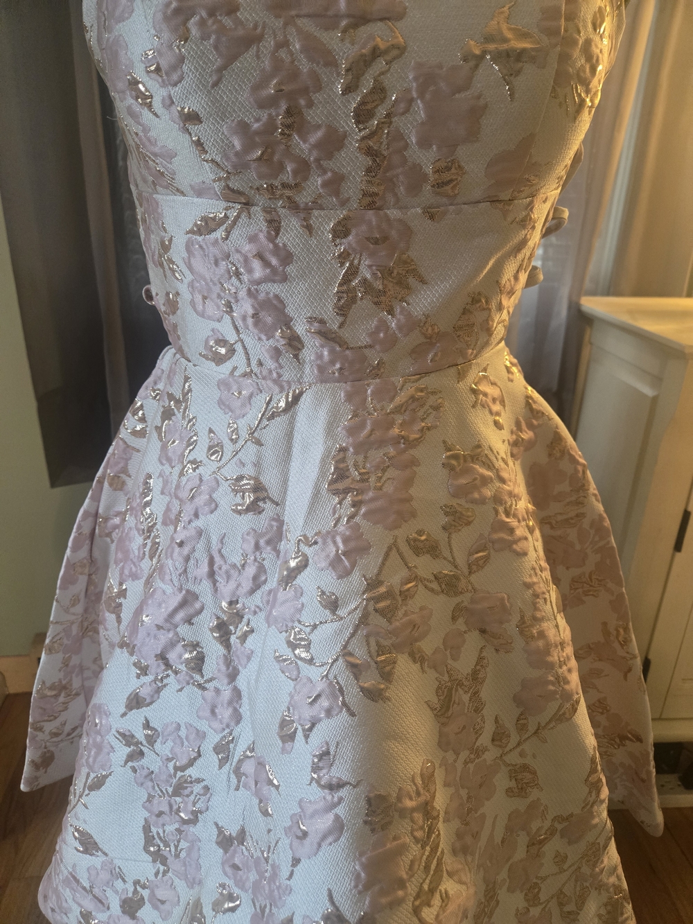 Macy's White and Light Pink Floral Prom Dress